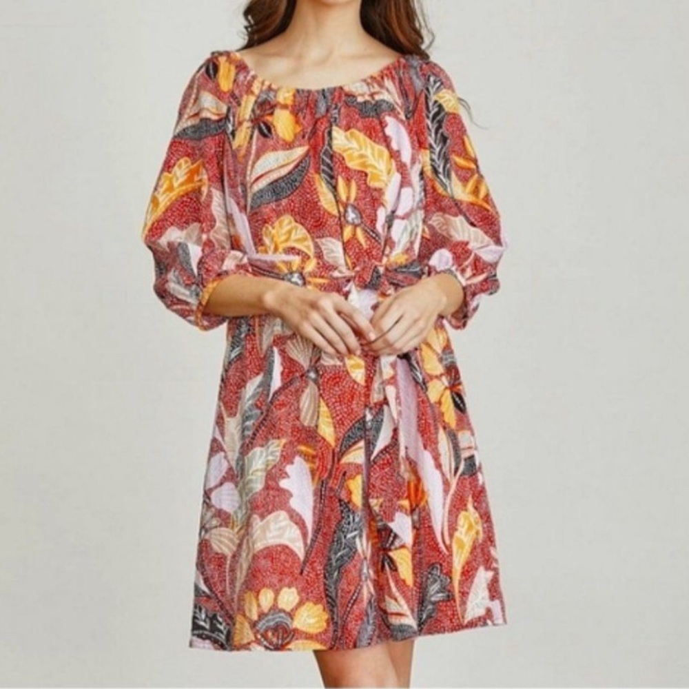 Elizabeth and James Marika Float Dress | Red Leaf Print | Size L
